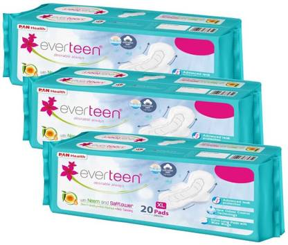 everteen XL Cottony-Dry Sanitary Pads (Neem, Safflower) 60pcs Sanitary Pad