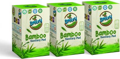 Eco Smiley Bamboo Sanitary Pads-Organic and Natural 15 Pieces Pack of 3 (45 Pads, L-280mm) Sanitary Pad