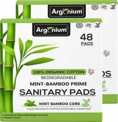 Argonium Prime Biodegradable Mint Bamboo Sanitary Pads - (Pack Of 48 Pads - XXL- 330mm) Sanitary Pad