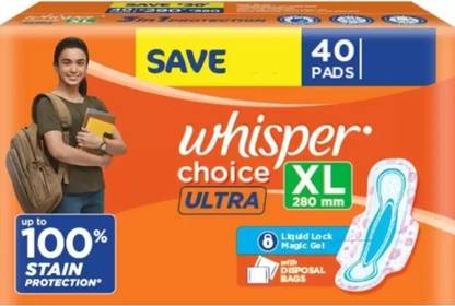 Whisper Choice Ultra XL Up To 100% Stain Protection All day Sanitary Pad