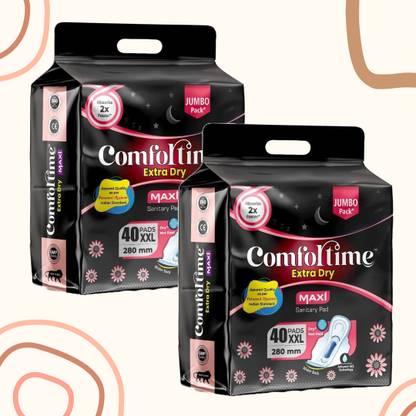 MISS N MOMS Comfortime Extra Dry Maxi Pads XXL 280mm - Pack of 2 (40×2 Pads) Sanitary Pad