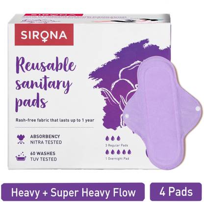 SIRONA Reusable Sanitary Pads for Women (3 Regular Pads + 1 Overnight Pad) Sanitary Pad