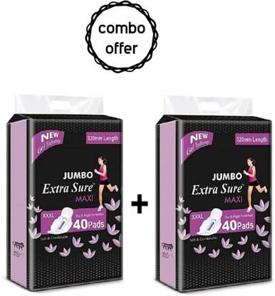 Extra Sure Sanitary Pads for Women with Wings | Dry-net Soft & Comfortable Sanitary Napkins for Day & Night Protection - XXXL (combo pack of 2) (80 pads + 20 Pantyliner)) Sanitary Pad (Pack of 100) Sanitary Pad