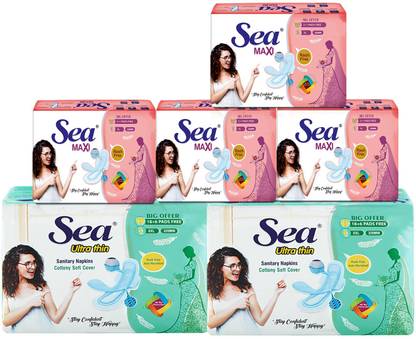 Sea 24 XL Maxi+ 48 XXL Ultra Thin Anti Bacterial, Rashes Free Cottony Sanitary Pads, Sanitary Pad