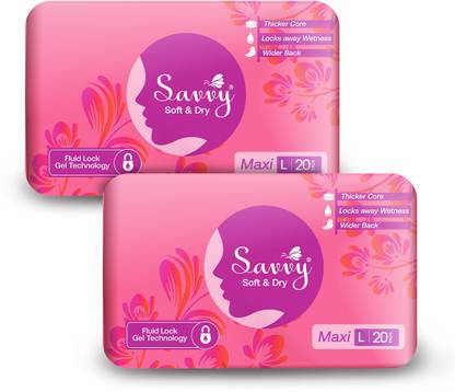 Savvy Maxi Large (240mm) For Medium Flow| Leakage Protection| Wider Wings - Combo of 2 Sanitary Pad