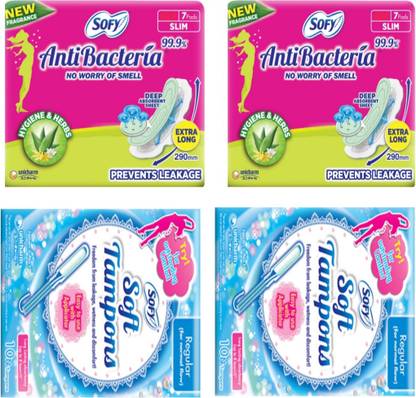 SOFY AntiBacteria xl 7+7 pads + Soft Tampons Regular 10+10 pads Sanitary Pad