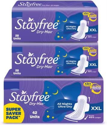 STAYFREE Dry-Max All Nights| All round protection through the night| 2x better coverage Sanitary Pad