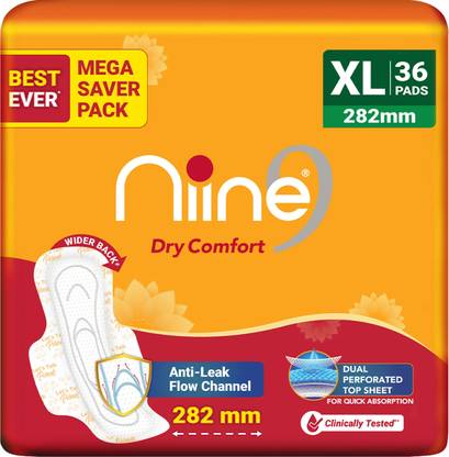 niine Dry Comfort Extra Long Sanitary Pads, Anti Leak Flow Channel (Combo of 1) Sanitary Pad