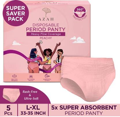 AZAH Disposable Period Panties| Peachy New Look | Heavy Flow Coverage | L-XL | Sanitary Pad