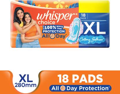Whisper CHOICE XL, UPTO 100% STAIN PROTECTION ALL DAY Sanitary Pad