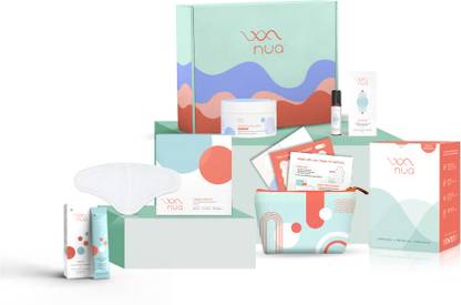 Nua Pamper Me Kit (12 Pads,3 Patch,2 Drink,Mood Balancing Roll-on,Clay Mask,Pouch )