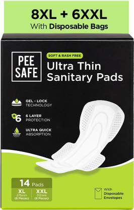 Pee Safe Ultra Thin Sanitary Pads For Women (8 XL + 6 XXL) Dual Wings Rash Free Periods Sanitary Pad
