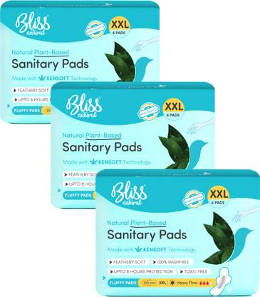 BlissNatural Plant Based | XXL For Heavy Flow Combo | Extremely Soft & 100% Rash free Sanitary Pad