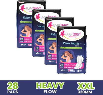 everteen XXL Relax Nights Ultra Thin Sanitary Pads - 4 Packs (7 Pads, 320mm Each) Sanitary Pad