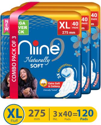 NIINE Naturally Soft XL Sanitary Pads, Pack of 3