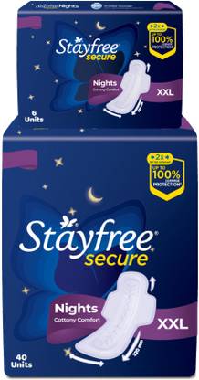 STAYFREE Secure Nights|Cottony Comfort|Upto 100% leakage protection|Odour Control Sanitary Pad