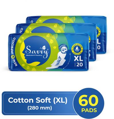 Savvy Maxi Cotton XL-280mm|Heavy Flow|Leakage Protection|Wider Wings|Absorb-Combo of 3 Sanitary Pad