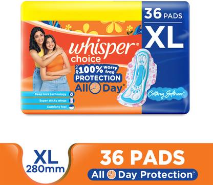 Whisper CHOICE XL, UPTO 100% STAIN PROTECTION ALL DAY Sanitary Pad