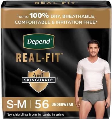 Depend Real Fit Incontinence Briefs for Men, Maximum Absorbency, S/M, Grey - 56 count Sanitary Pad