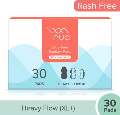 Nua Ultra Safe Pads| 30 Heavy Flow-XL+| Leakproof, 50% Wider Back, Toxic & Rash Free Sanitary Pad