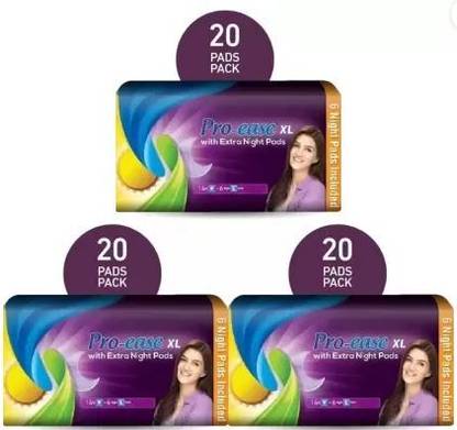 Pro-ease XL with Extra Night pads 20+20+20n pack of 1 Sanitary Pad