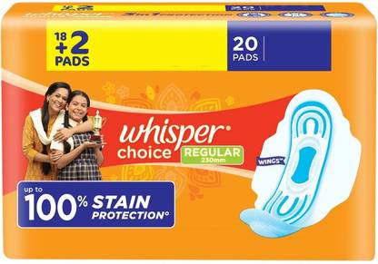 Whisper CHOICE REGULAR, UPTO 100% STAIN PROTECTION ALL DAY Sanitary Pad