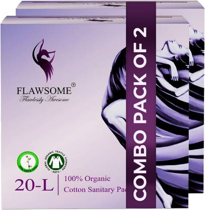 FLAWSOME Combo Sanitary Pads Cotton Pack 20 (Set of 2) Sanitary Pad