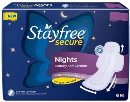 STAYFREE secure Nights cottony soft comfort 320mm XL 6 sanitary pads ( pack of 1 ) Sanitary Pad