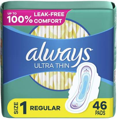 Always Ultra Thin Pads Regular W/Flexi-Wings Unscented 46 Count Sanitary Pad