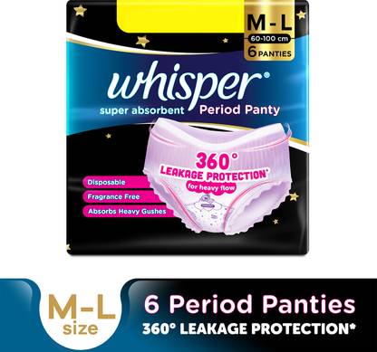 Whisper Super Absorbent , 360 Leakage Protection for Heavy Flow Period Panty M-L Sanitary Pad