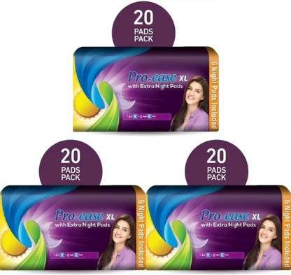 Pro-ease Day & night combo XL-20+20+20 pads ( 14+6 ) piece of 60 Sanitary Pad