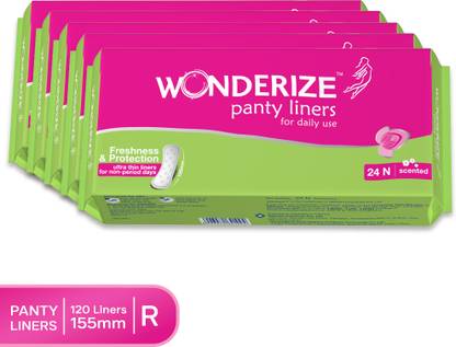 Wonderize Panty Liners For Women - 120 liners (Combo of 5) -Ultra thin for daily use- Super soft cotton cover- Odour control system Pantyliner