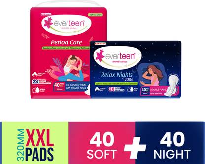 everteen XXL Relax Nights Ultra Thin and Soft 80 Sanitary Pads with Cramp Roll-On Sanitary Pad