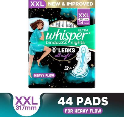 Whisper Bindazzz Nights, Upto 0% Leaks All Night Long Sanitary Pad