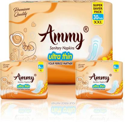 Ammy Ultra Thin Day and Night, 30 Pcs XXL & 12 Pcs XL for Heavy & Regular Flow Sanitary Pad