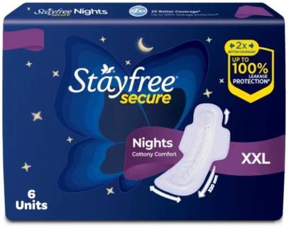 STAYFREE Secure Night Sanitary Pads for Women XXL- (6 Pads) Sanitary Pad