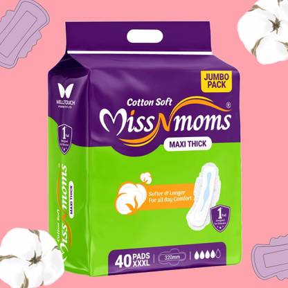MISS N MOMS XXXL Cotton Soft Sanitary Pads 320mm – Combo Pack of 40 Pads Sanitary Pad