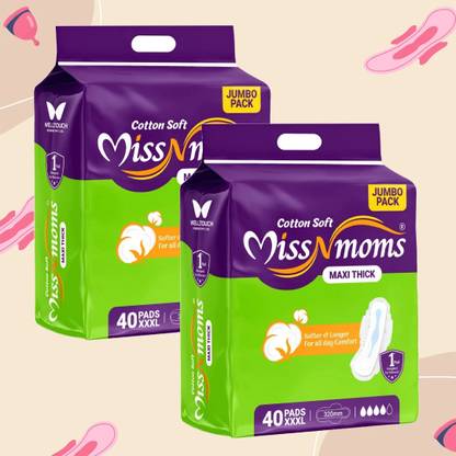 MISS N MOMS Ultra Soft XXXL Pads 320mm | 80 Count Combo | Comfortable & Maxi Thick Design Sanitary Pad