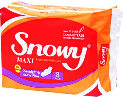 SNOWY XXL Maxi Thickest Biggest Extra Care Heavy Flow Pads for Over-Night, (16 Pads) Sanitary Pad