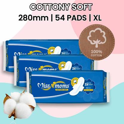 MISS N MOMS XL Sanitary Pads | 280mm | 54 Pads | Cottony Soft | 2X Faster Absorption Sanitary Pad