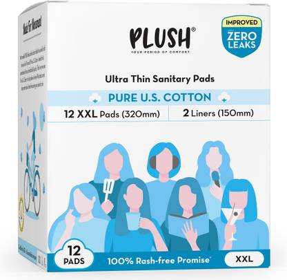 PLUSH Ultra Thin 12 XXL pads (320 mm) and 2 Liners(150mm) Sanitary Pad