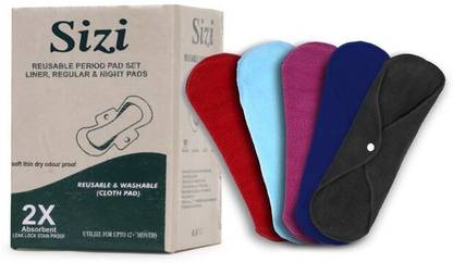 SIZI (Packof5)4-Layered Rash Free Reusable Sanitary Cotton Cloth Pads. Sanitary Pad