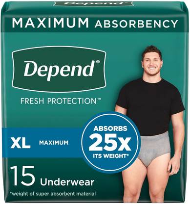 Depend Fresh Protection Adult Incontinence Underwear for Men, Extra-Large, Grey, 15 CT Sanitary Pad