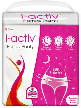 i-activ Period Panty, Disposable | Size - 24" to 39" - Pack of 10 Sanitary Pad