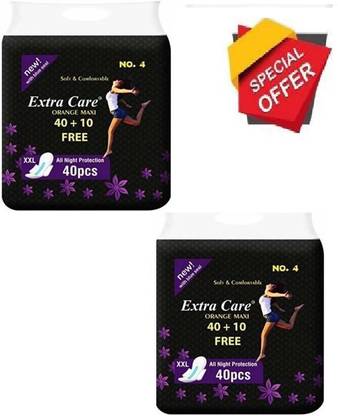 Extra Care Sanitary Pads Orange Maxi for Women | Dry-net Soft & Comfortable Sanitary Napkins for Day & Night Protection 100 Sanitary Pad (Pack of 2) Sanitary Pad