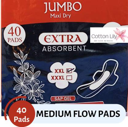 Cotton Lily Jumbo Pads - 28cm, 200ml Absorbent, Strong glue & Rash-Free for Medium Flow Sanitary Pad