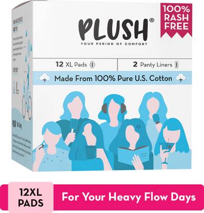 PLUSH Ultra Thin 12 XXL pads (320 mm) and 2 Liners(150mm) Sanitary Pad