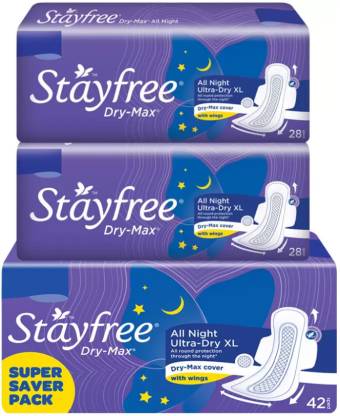 STAYFREE Dry-Max All Nights| All round protection through the night| 2x better coverage Sanitary Pad