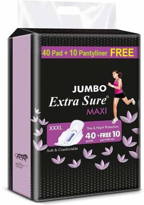 Jumbo Extra Sure Sanitary Pads for Women with Wings | Dry-net Surface Soft & Comfortable Sanitary Napkins for Day & Night Protection (40 Pad+ + 10 Pantiliner)) Sanitary Pad