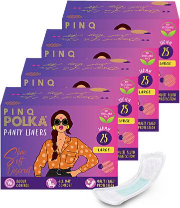 PINQ POLKA Premium Panty Liners 100 Large (180mm) Cottony Soft|Sensitive Skin|Ultra Thin Pantyliner